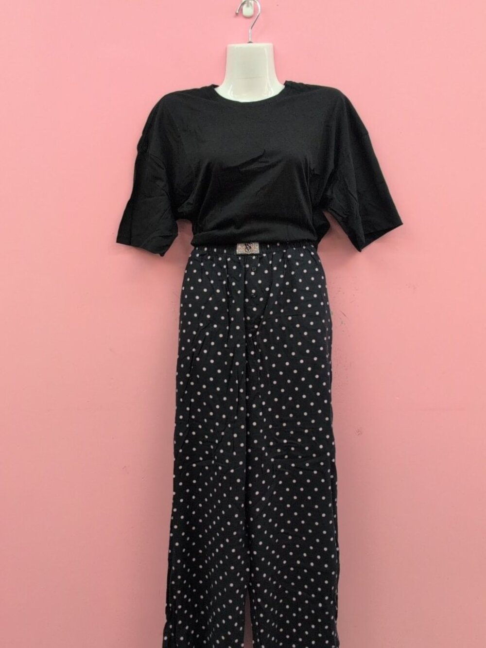 Victoria Secret Flannel Short Sleeve Long Tee Jama Set Medium Black